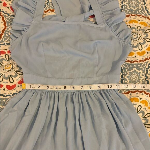 SHEIN Blue Solid Tie Backless Ruffle Trim Dress Size XS - Picture 8 of 8